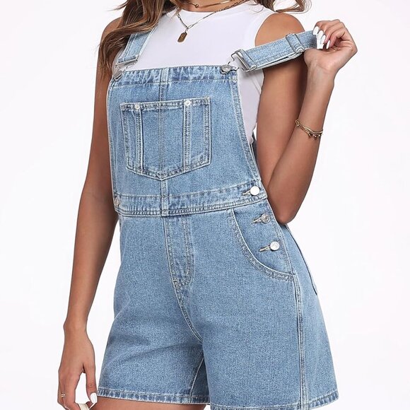 Denim Overall Shorts for Women Casual Adjustable Straps Bib Jean Short Overalls - Picture 3 of 5